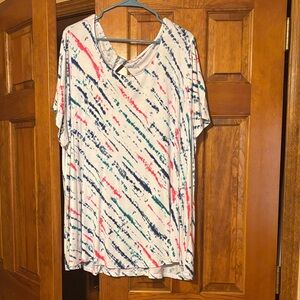 Lane Bryant White Tee with Red and Blue Streaks